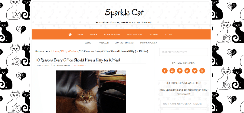 Screenshot of the Sparkle Cat blog