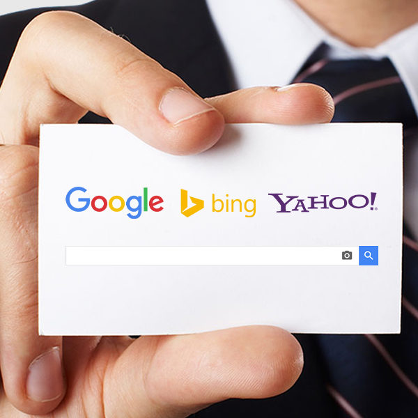business card with google, bing, yahoo logos
