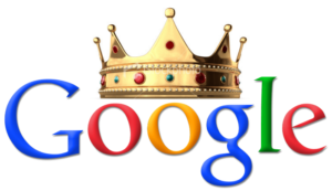 Google logo wearing a crown