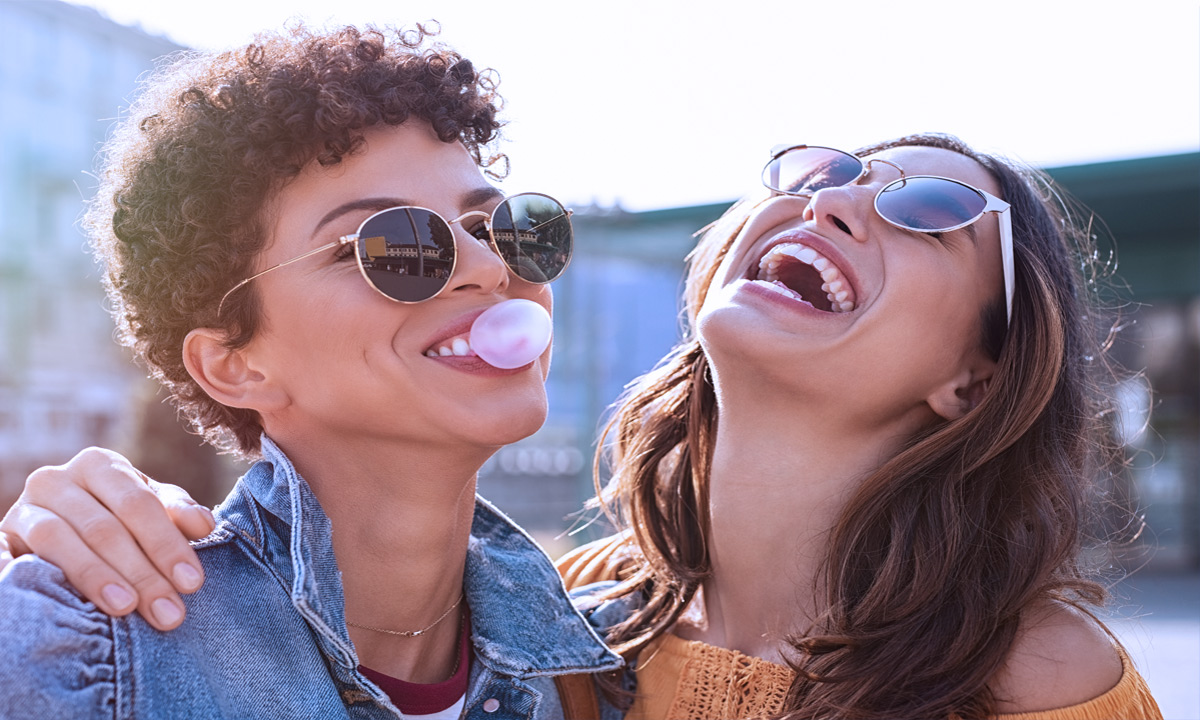 two girls laughing