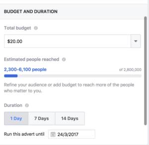 Facebook Budget and Duration