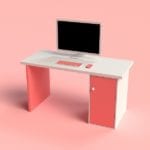 pink scene white table computer 3d rendering cartoon style