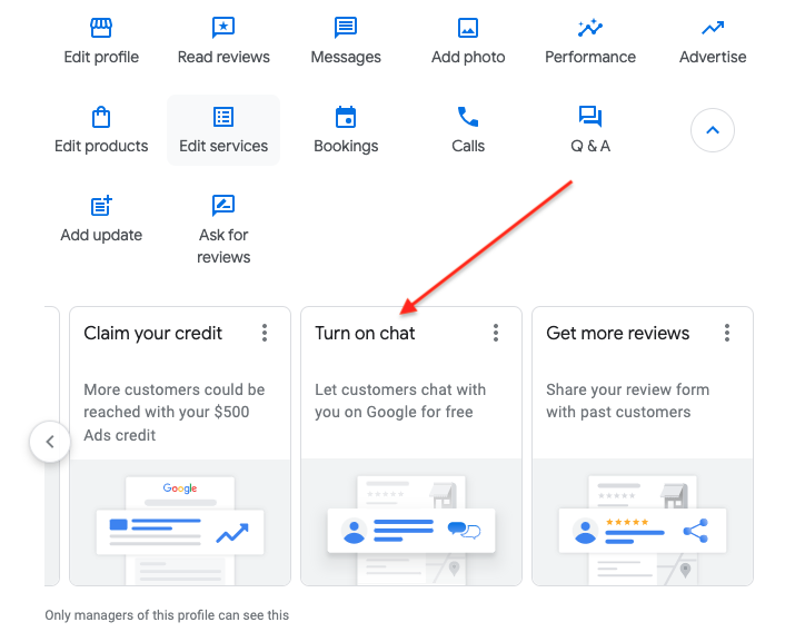 how to turn on chat on google business profile dashboard