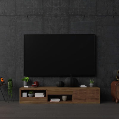 Spooky Halloween TV setup.