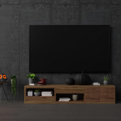 Spooky Halloween TV setup.