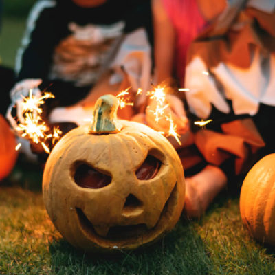 Halloween party with a Jack O' Lantern.