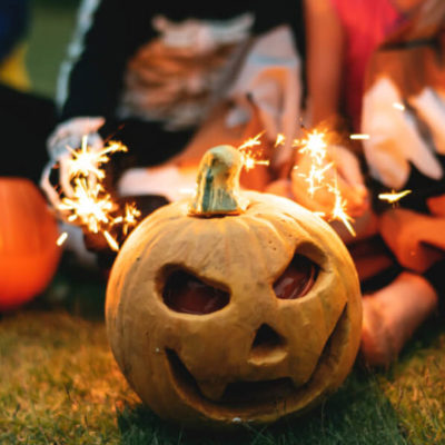 Halloween party with a Jack O' Lantern.