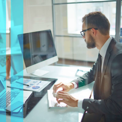 man working on link building strategy