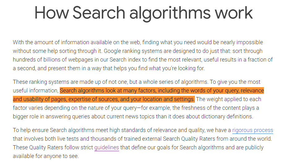 How search works for google
