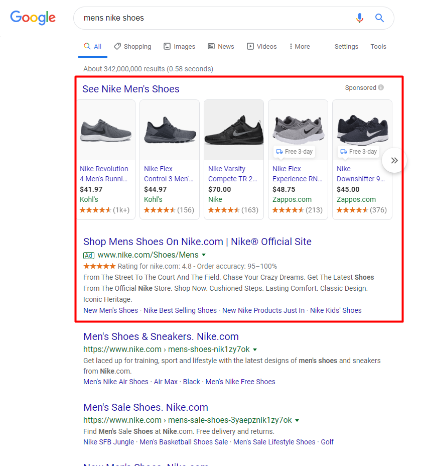 Google ad space on a SERP