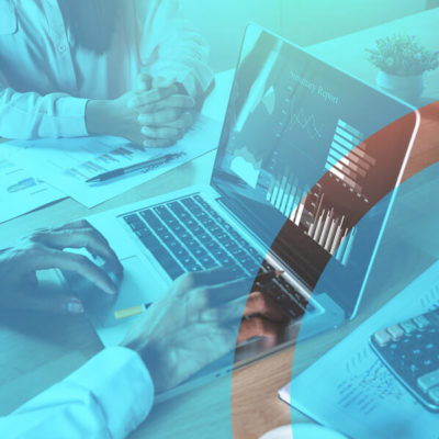 Users review website metricks for success on a laptop.