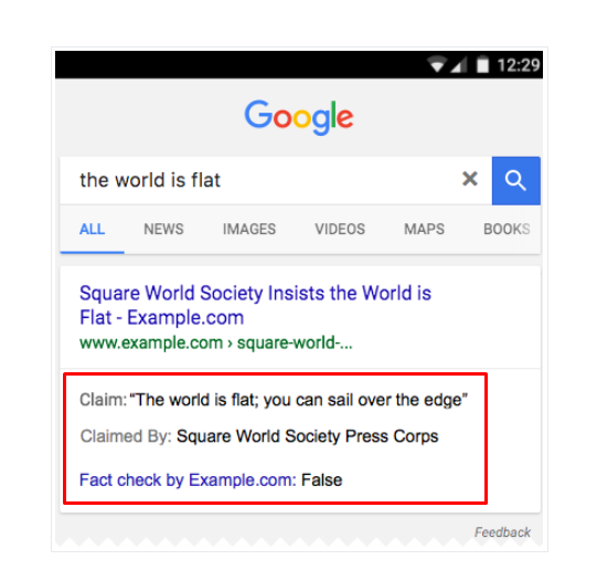 Google SERPs with fact check
