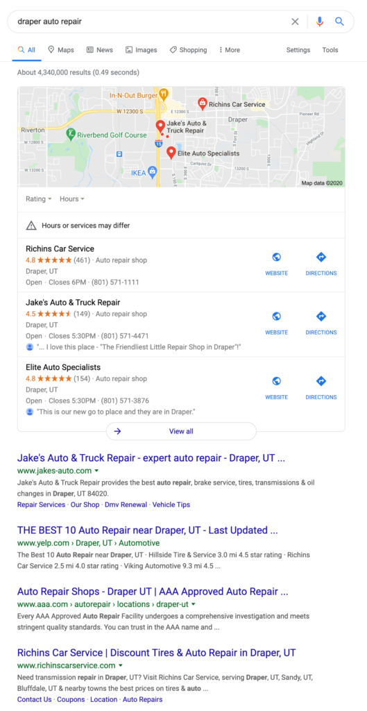 Draper SERP Google maps
