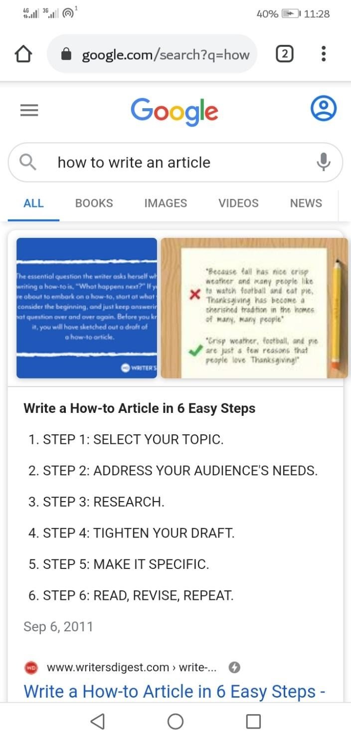 how to write an article SERP