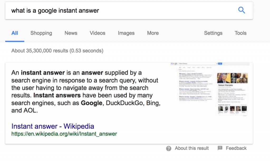 what is a google instant answer SERP