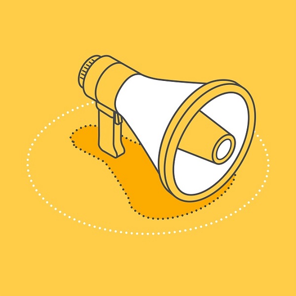 isometric vector icon on a yellow background, business loudspeaker signe, web and seo attraction