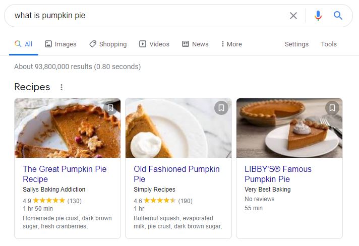 what is pumpkin pie SERP