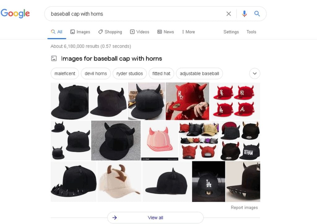 baseball caps with horns image SERP