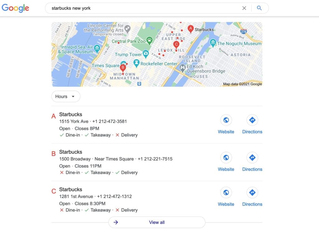starbucks new york google maps