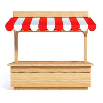 local seo reseller stand with striped awning