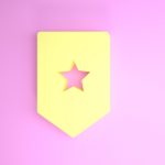 Yellow Chevron icon isolated on pink background. Military badge sign. Minimalism concept. 3d illustration 3D render
