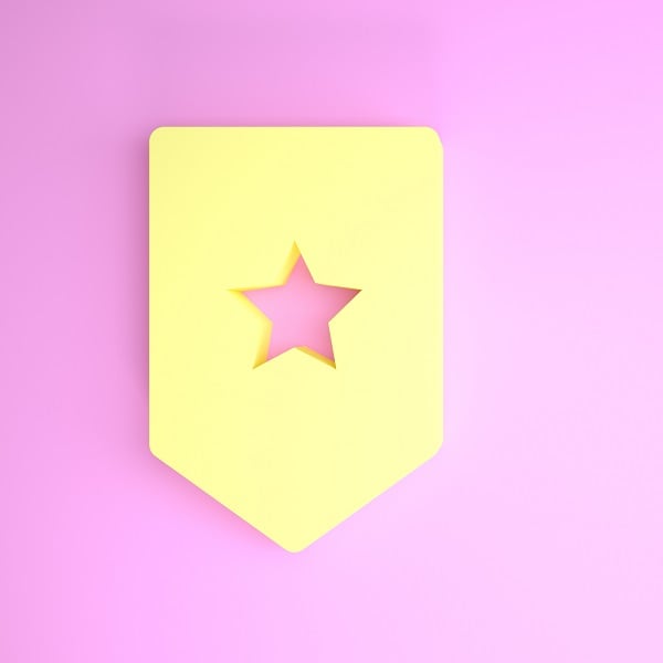 Yellow Chevron icon isolated on pink background. Military badge sign. Minimalism concept. 3d illustration 3D render