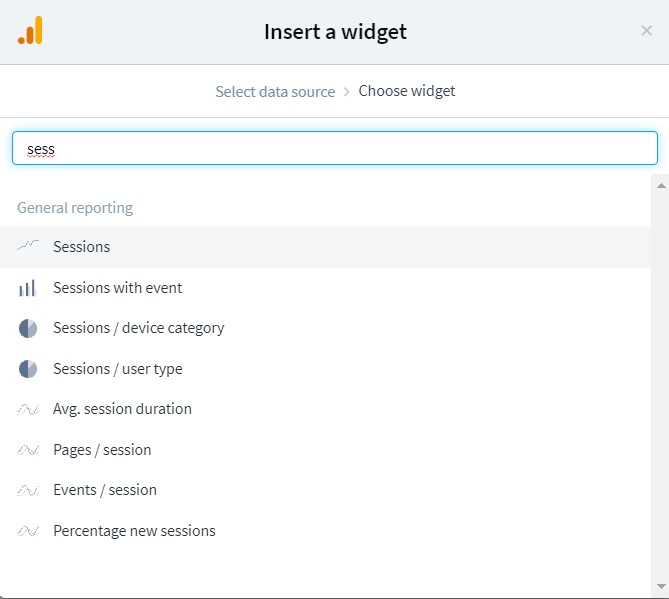 insert a widget Google Analytics