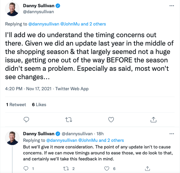 Danny sullivan november 2021 update tweets