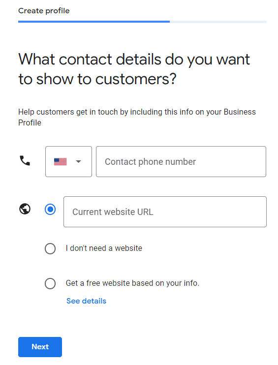 google my business contact info example