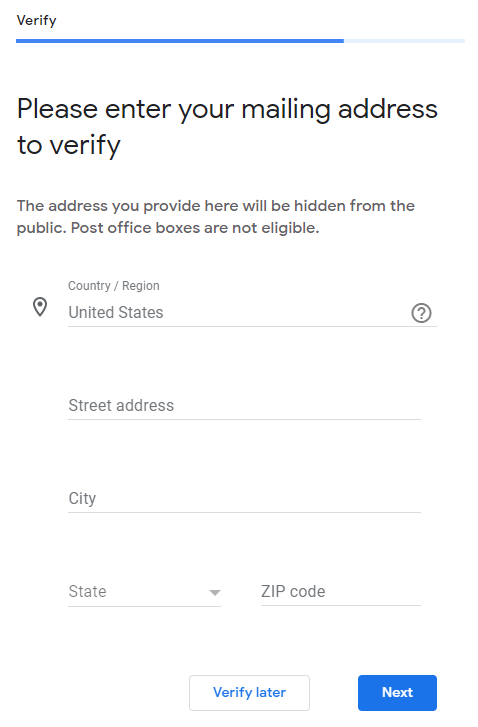 google my business verification step