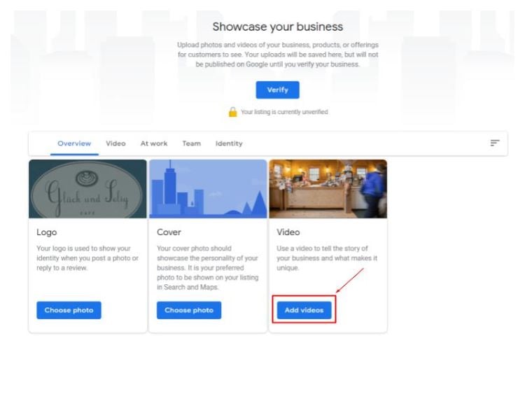 google my business video upload example