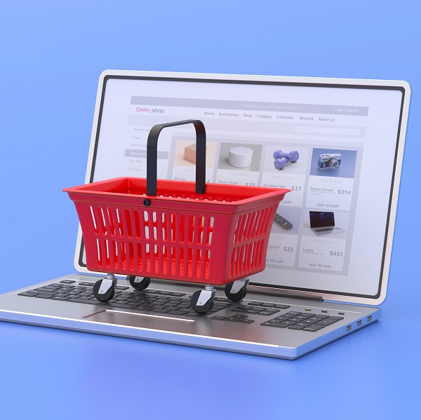 Eshop, ecommerce, shopping groceries online. Supermarket basket