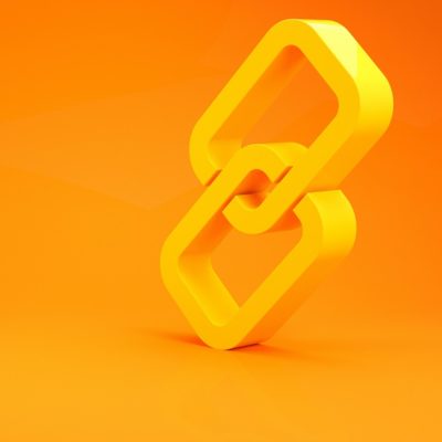 Yellow Chain link icon isolated on orange background. Link single. Minimalism concept. 3d illustration 3D render