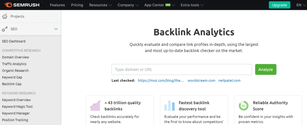 semrush backlink analytics