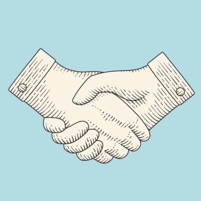 Vintage drawing of handshake in engraving style