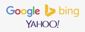 Google, bing, and yahoo logos
