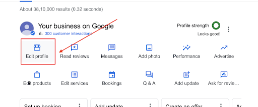 edit profile option in new google business profile dashboard