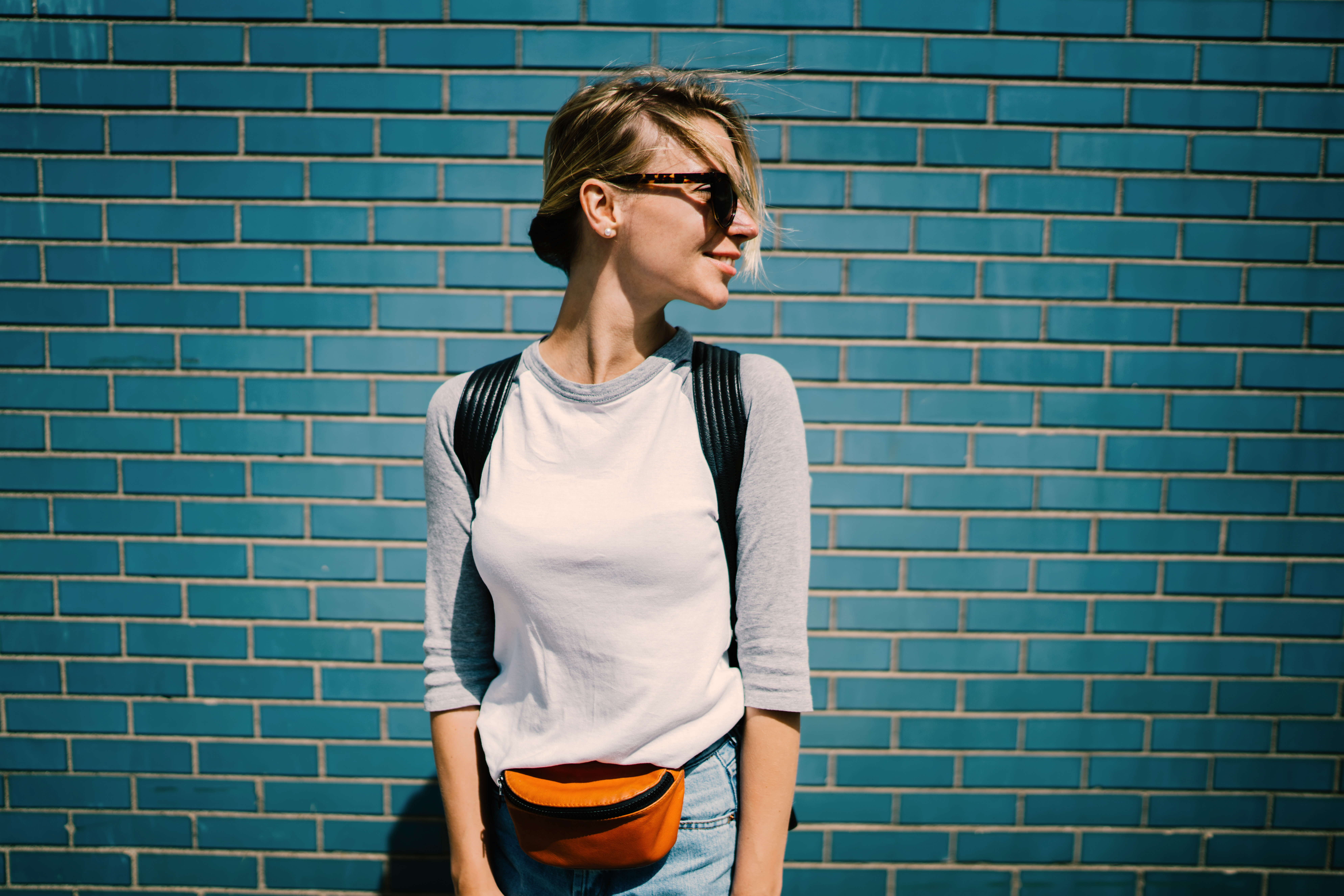 Girl with a fanny pack.
