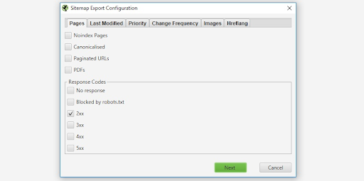 sitemap seo screaming frog configuration
