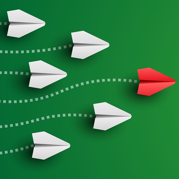 Background with individual red leader paper plane lead other Background with individual red leader paper plane lead other