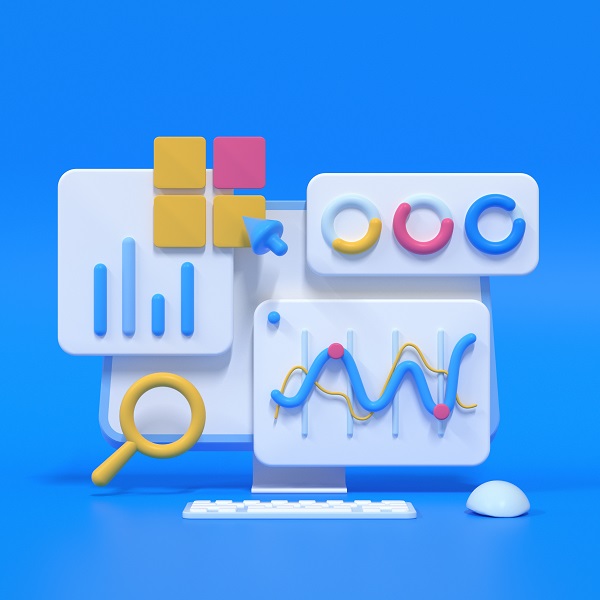 3D SEO Optimization, web analytics and seo marketing concept. 3d