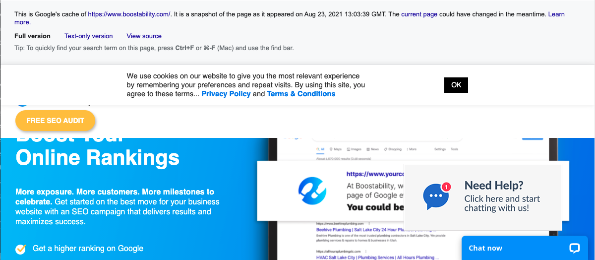 boostability home page cache example