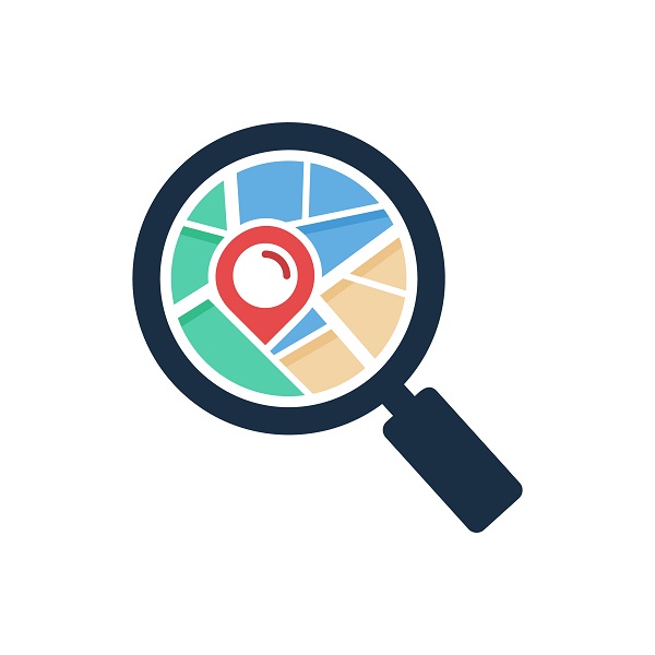 Find Map Icon Logo Design Element graphic of a local business in magnifying glass